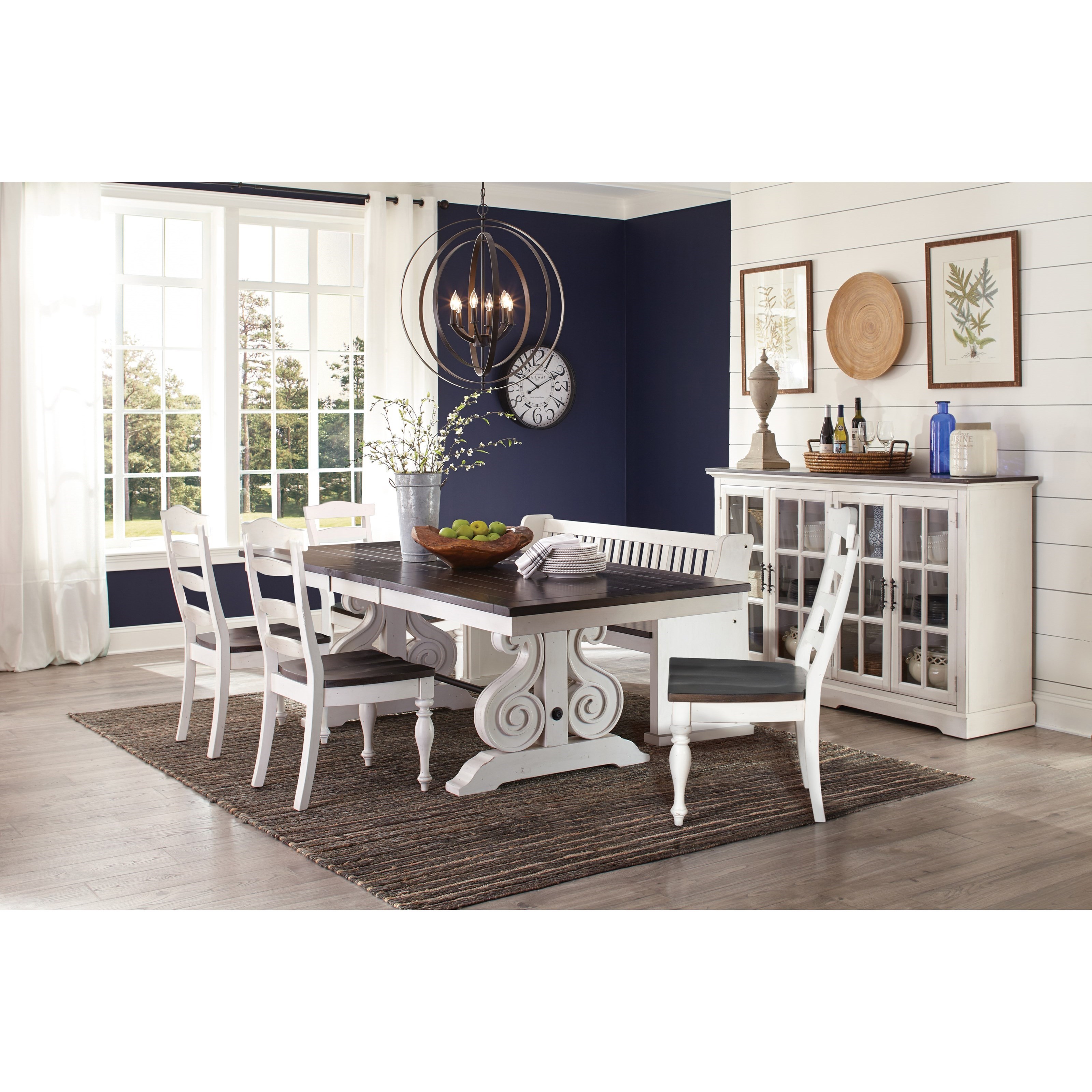 Carriage house breakfast nook with top side bench and single chair